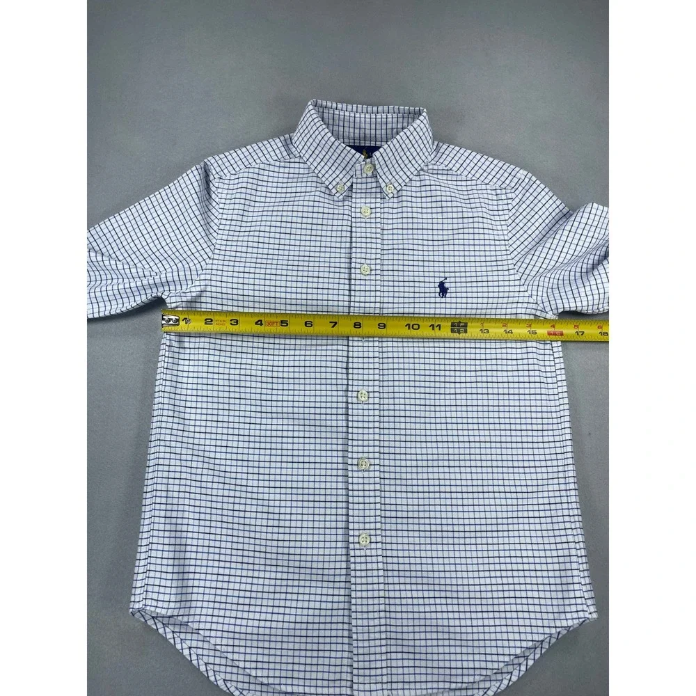 Ralph Lauren Boys Blue White Tattersall Check Custom Fit Button Down 10